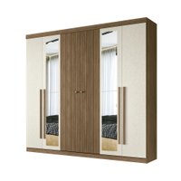 Guarda Roupa Casal 6 Portas Ripado com chaves Buriti com Espelhos Santos Andira Jatoba/Areia 615002