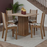 Conjunto Sala de Jantar Mesa Tampo de Madeira 4 Cadeiras Rustic/Crema/ Hibiscos Briana Madesa