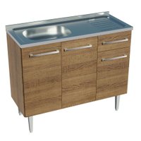 Balcão Gabinete com Pia Armário de Cozinha 3 Portas e 1 Gaveta 105 cm Rustic Emilly Madesa