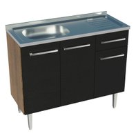 Balcão Gabinete com Pia Armário de Cozinha 3 Portas e 1 Gaveta 105 cm Rustic/Preto Emilly Madesa