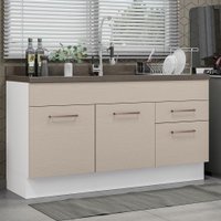 Balcão Gabinete de Pia Cozinha 150 cm 2 Portas e 2 Gavetas (Sem Tampo e Pia) Branco/Crema Agata Madesa