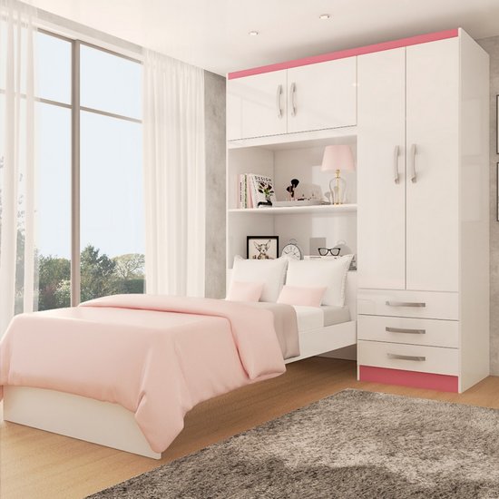 Guarda-Roupa Solteiro com Cama Liverpool 4 Portas 3 Gavetas