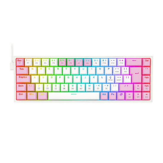 Teclado Gamer Mecânico Redragon K631WP-RGB Castor Lollipop Branco com Rosa