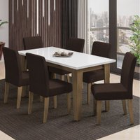 Conjunto de Mesa Sala de Jantar Miami com 6 Cadeiras Trieste Suede 1,60m Cedro / Off White / Chocolate Dobuê