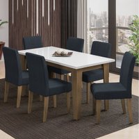 Conjunto de Mesa Sala de Jantar Miami com 6 Cadeiras Trieste Suede 1,60m Cedro/Off White/Chumbo Dobuê