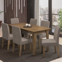 Conjunto de Mesa Sala de Jantar Miami com 6 Cadeiras Trieste Suede 1,60m Cedro / Mascavo Dobuê