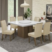 Conjunto De Mesa Sala de Jantar Com Tampo Giratório Amesterdã 1,36m 6 Cadeiras Grécia Cedro / Off White / Bege Dobuê