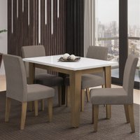 Conjunto de Mesa Sala de Jantar Miami com 4 Cadeiras Trieste Suede 1,20m Cedro / Off White / Mascavo Dobuê