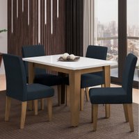 Conjunto de Mesa Sala de Jantar Miami com 4 Cadeiras Trieste Suede 1,20m Cedro / Off White / Chumbo Dobuê