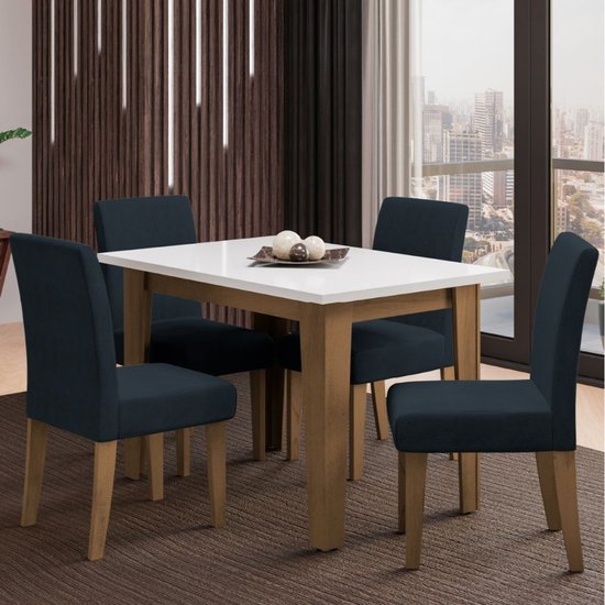 Conjunto de Mesa Sala de Jantar Miami com 4 Cadeiras Trieste Suede 1,20m Cedro / Off White / Chumbo Dobuê