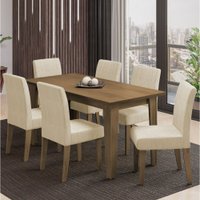 Conjunto de Mesa Sala de Jantar Miami com 6 Cadeiras Trieste Suede 1,60m Cedro / Areia Dobuê