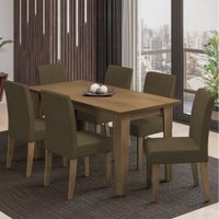 Conjunto de Mesa Sala de Jantar Miami com 6 Cadeiras Trieste Suede 1,60m Cedro / Chocolate Dobuê