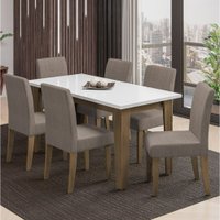 Conjunto de Mesa Sala de Jantar Miami com 6 Cadeiras Trieste Suede 1,60m Cedro / Off White / Mascavo Dobuê