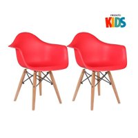 Kit 2 Cadeiras Eames Junior Com Apoio De Braços Vermelho