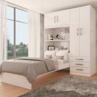 Guarda-Roupa Solteiro com Cama Liverpool 4 Portas 3 Gavetas Branco