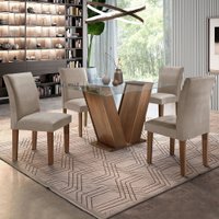 Mesa de Jantar 4 Lugares Classic com Vidro Marrom