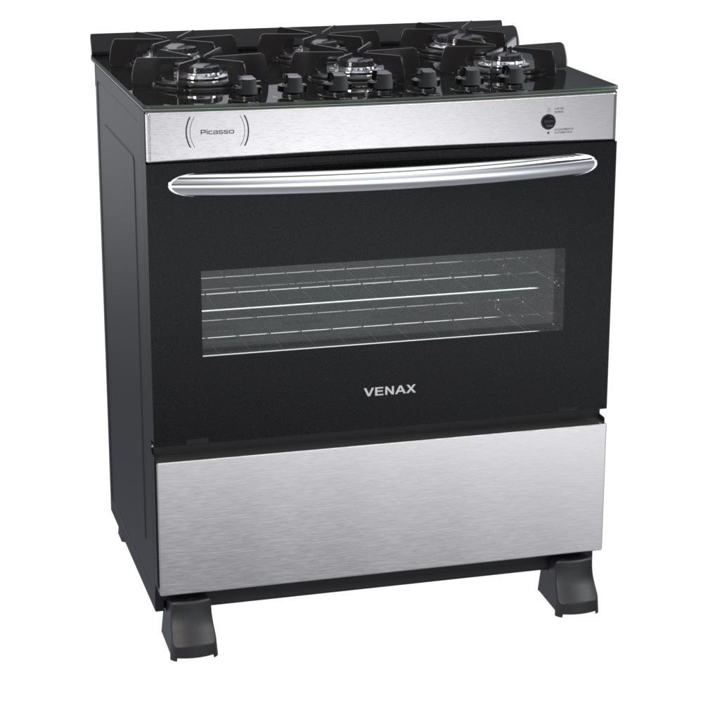 Fogão 6 Bocas Venax Picasso Vitreo Inox Mesa em Vidro - Bivolt - 23642