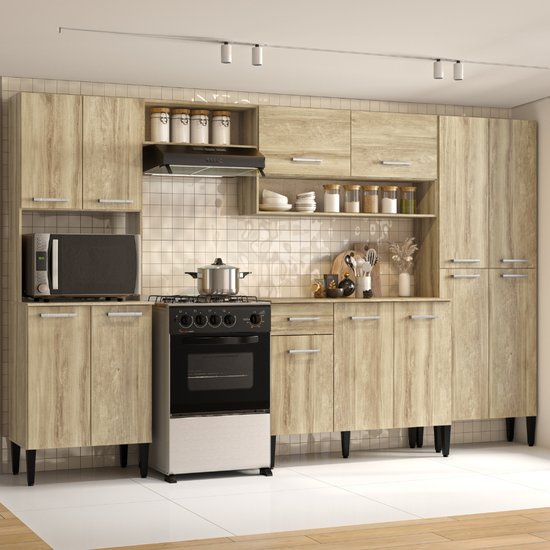 Cozinha Completa Arizona Plus com Armário e Balcão Carraro - Carvalho
