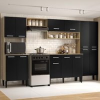 Cozinha Completa Arizona Plus com Armário e Balcão Carraro - Carvalho/Preto