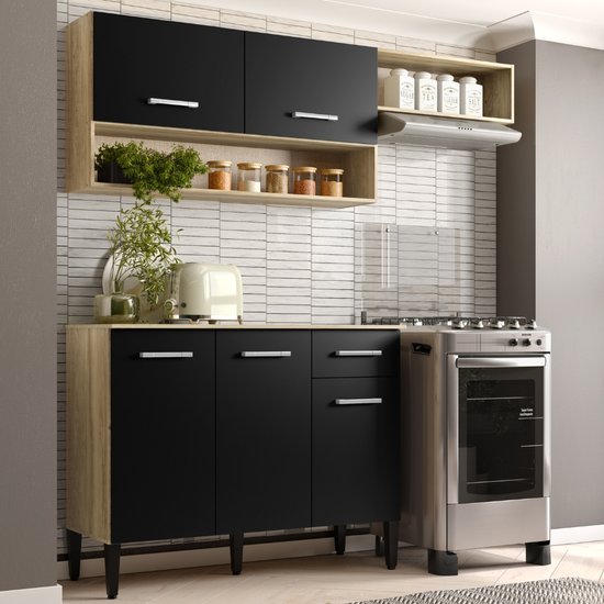 Armário Cozinha Compacta Arizona Tiny Carraro - Carvalho/Preto