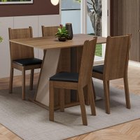 Conjunto Sala de Jantar Mesa Tampo de Madeira 4 Cadeiras Rustic/Crema/Preto Marilyn Madesa