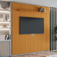 Painel para TV Até 75 Polegadas 2,25x2,40m Ripado com Prateleira Arbo Cedro EDN