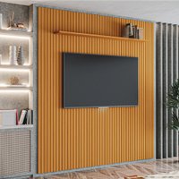 Painel para TV Até 75 Polegadas 2,25x2,40m Ripado com Prateleira Arbo Cedro EDN