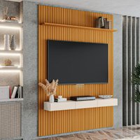Painel para TV até 55 Polegadas 1,35x2,40m Ripado com Nicho Arbo Cedro/Off White EDN