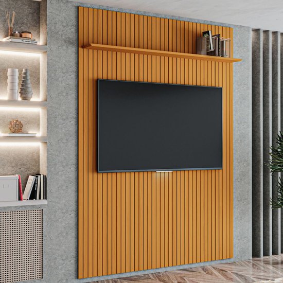Painel para TV até 70 Polegadas 1,80x2,40m Ripado com Prateleira Arbo Cedro EDN