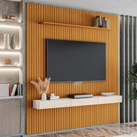 Painel para TV até 75 Polegadas 2,25x2,40m Ripado com Nicho Arbo Cedro/Off White EDN