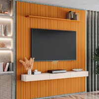 Painel para TV até 75 Polegadas 2,25x2,40m Ripado com Nicho Arbo Cedro/Off White EDN