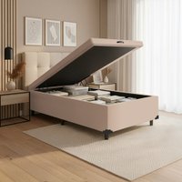 Base Cama Box Baú Solteiro 79x198x41cm Bege Suede Veludo Prince