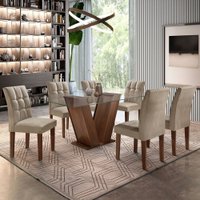 Mesa de Jantar 6 Lugares Vitória com Vidro 615396