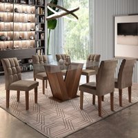 Mesa de Jantar 6 Lugares Vitória com Vidro Chocolate/Animale Marrom 615406