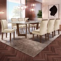 Mesa de Jantar 8 Lugares Nápoles/Luísa com Vidro Chocolate/Off White/Bege 615462