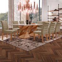 Mesa de Jantar 8 Lugares Genova com Vidro Cinamomo/Off White/Marrom Claro 615468