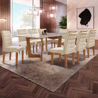 Mesa de Jantar 8 Lugares Nápoles/Genova com Vidro Cinamomo/Off White/Bege