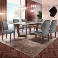 Mesa de Jantar 6 Lugares Nápoles/Luísa com Vidro Chocolate/Off White/Cinza 615512