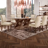 Mesa de Jantar 6 Lugares Genova/Luísa com Vidro Chocolate/Off White/Bege 615520