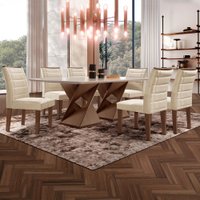 Mesa de Jantar 6 Lugares Genova com Vidro Chocolate/Off White/Bege 615522