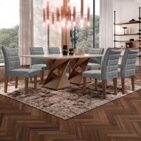 Mesa de Jantar 6 Lugares Genova com Vidro Chocolate/Off White/Cinza