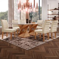Mesa de Jantar 6 Lugares Genova com Vidro Cinamomo/Off White/Bege 615525