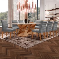 Mesa de Jantar 8 Lugares Genova com Vidro Cinamomo/Off White/Cinza 615527