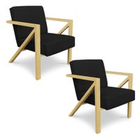 Kit 2 Poltronas Para Sala de Estar Angel Corano Preto Base Metálica Dourada - Pallazio