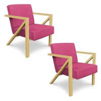 Kit 2 Poltronas Para Sala de Estar Angel Corano Rosa Base Metálica Dourada - Pallazio