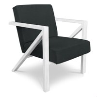 Poltrona Para Sala de Estar Angel Veludo Boucle Grafite Base Metálica Branca - Pallazio