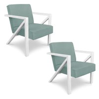 Kit 2 Poltronas Para Sala de Estar Angel Veludo Boucle Verde Sage Base Metálica Branca - Pallazio