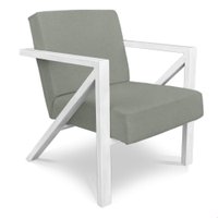 Poltrona Para Sala de Estar Angel Veludo Boucle Bege Gelo Base Metálica Branca - Pallazio