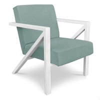 Poltrona Para Sala de Estar Angel Veludo Boucle Verde Sage Base Metálica Branca - Pallazio