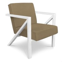 Poltrona Para Sala de Estar Angel Veludo Boucle Marfim Base Metálica Branca - Pallazio